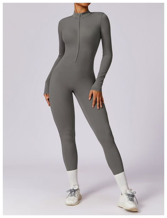 Effortless Gray Zip-Up Active Catsuit