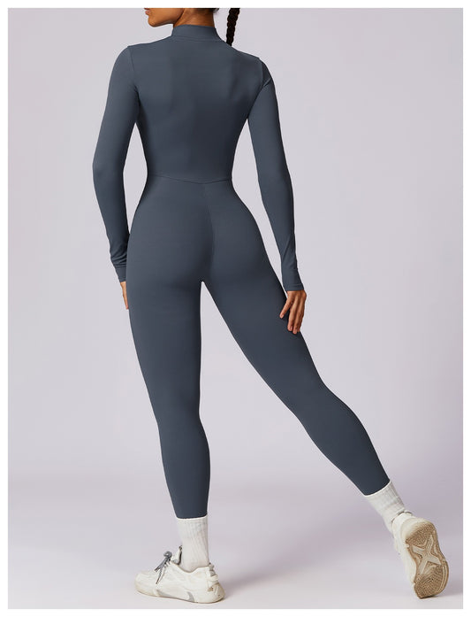 Sleek Charcoal Gray Long-Sleeve Catsuit