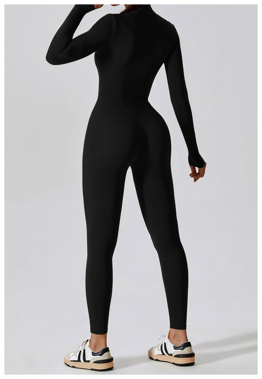 Sleek Black Full-Length Active Catsuit Jumpsuit