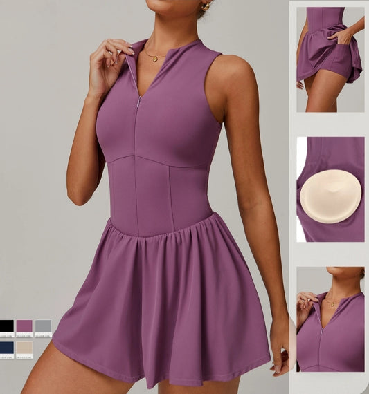 Short Sleeve Pleated Dress with Shorts