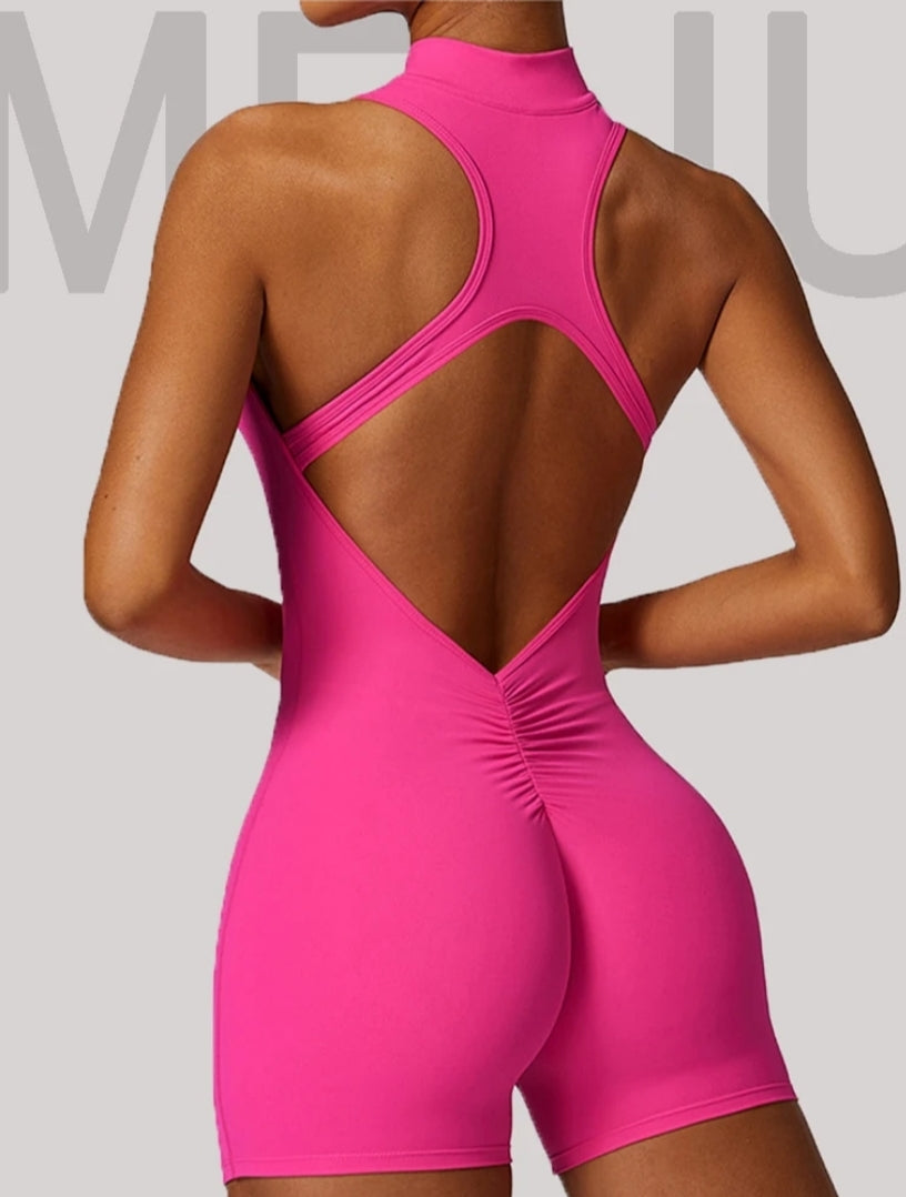 Half-Zip Backless Active Playsuit