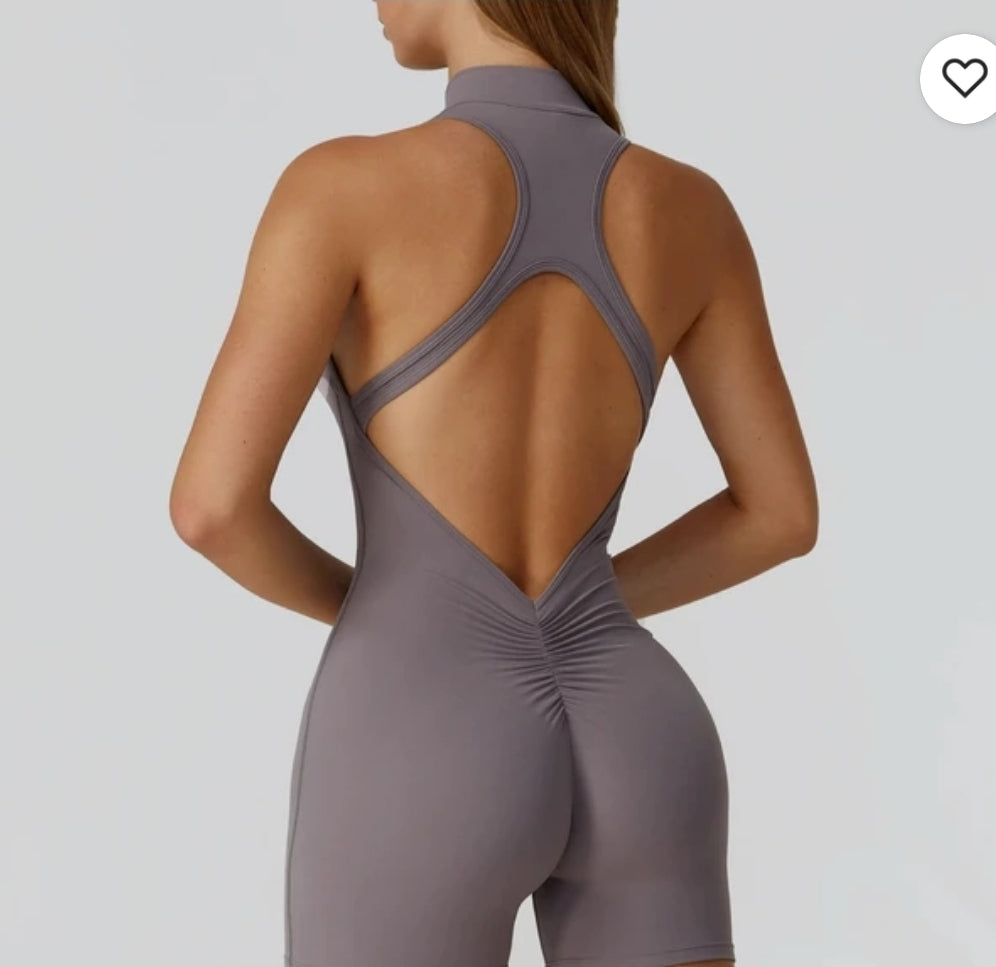 Half-Zip Backless Active Playsuit