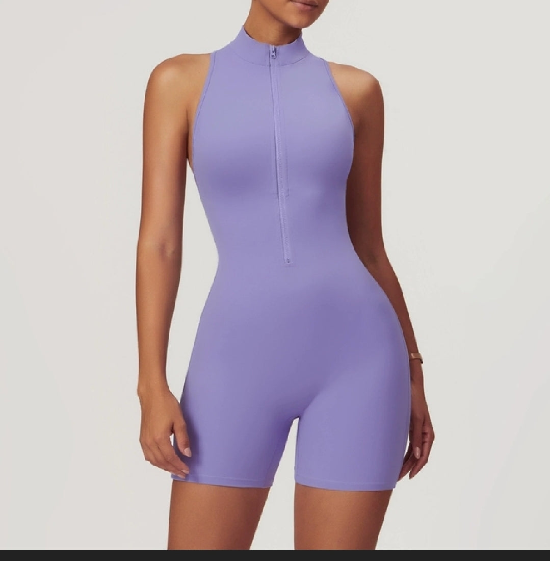 Half-Zip Backless Active Playsuit