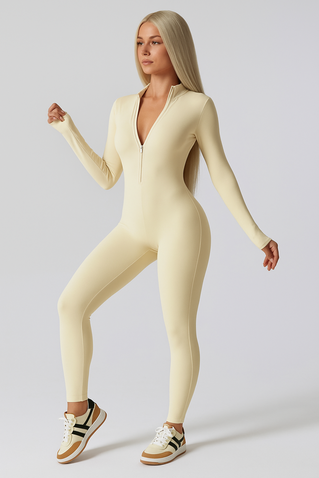 Full-Length Long-Sleeve Seamless Jumpsuit